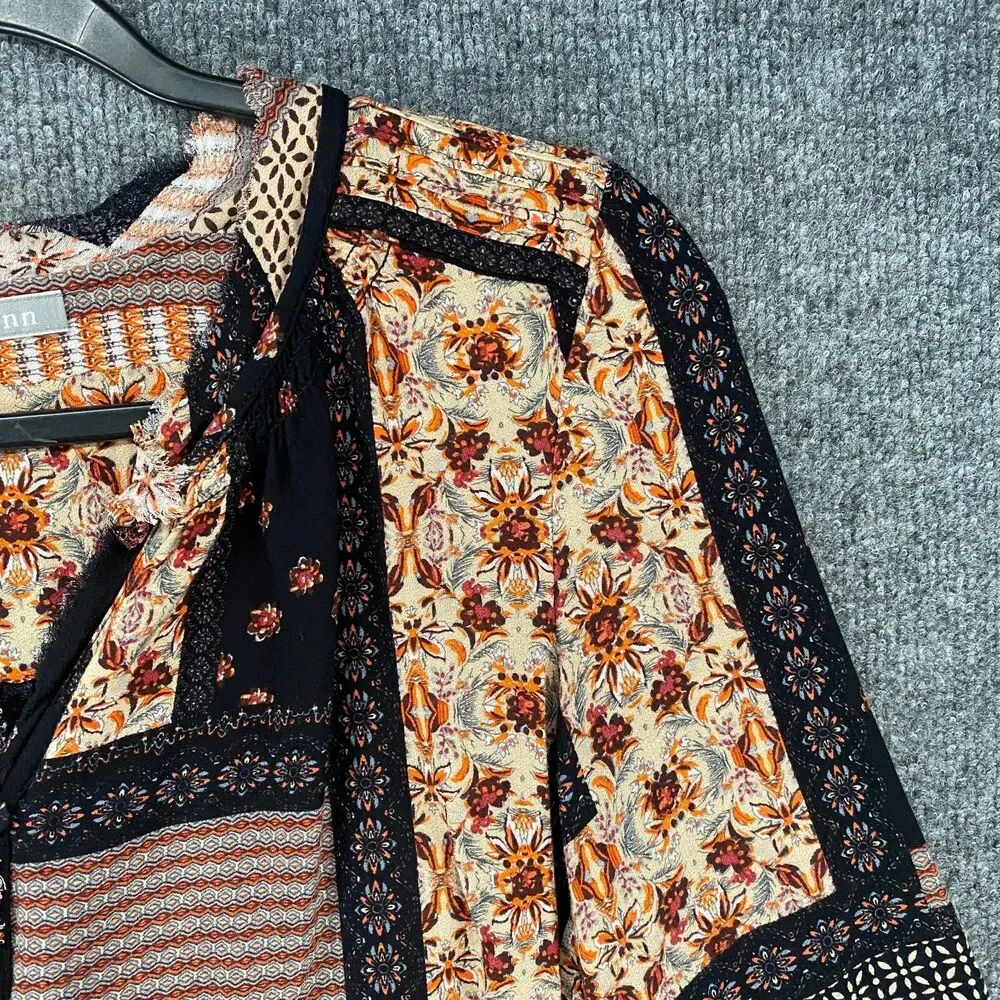 Daniel Rainn Top Size M Patchwork Button Up Boho Prairie Hippie‎ Peasant Western